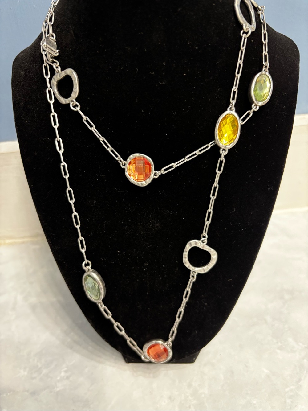 Vintage Lia Sophia Multi-Color Gemstone Station Necklace - Women Jewelry - Picture 2 of 6